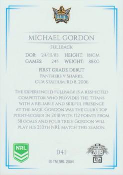 2019 NRL Elite #041 Michael Gordon Back
